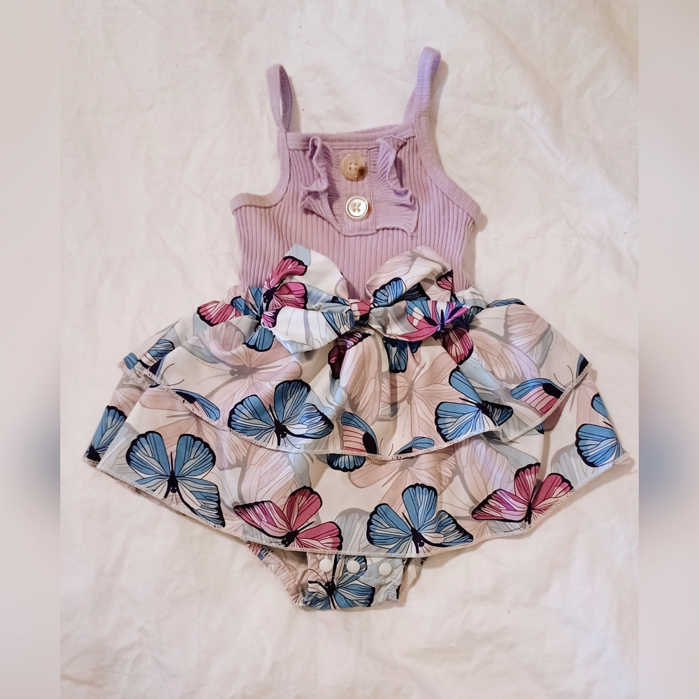 Adorable Purple and Butterfly Print Baby Dress